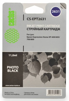 Картридж струйный Cactus CS-EPT2631 фото черный (11мл) для Epson Expression Home XP-600/605/700/800