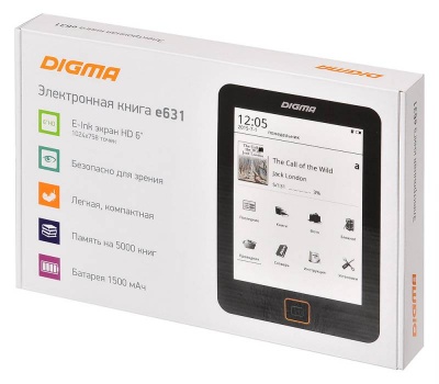 Электронная книга Digma E631 6" E-ink HD 1024x758 600MHz 128Mb/4Gb/microSDHC черный