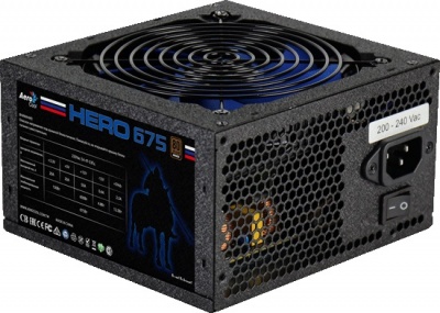 Блок питания Aerocool ATX 650W Hero 675 80+ bronze (24+4+4pin) APFC 120mm fan blue LED 6xSATA RTL