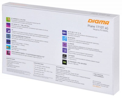 Планшет Digma Plane 1710T 4G MTK8735P (1.0) 4C/RAM1Gb/ROM8Gb 10.1" IPS 1280x800/3G/4G/Android 5.1/черный/2Mpix/0.3Mpix/BT/GPS/WiFi/Touch/microSD 64Gb/minUSB/5000mAh