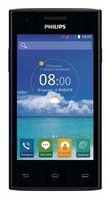 Смартфон Philips S309 8Gb 1Gb черный моноблок 3G 2Sim 4" 480x800 Android 5.1 5Mpix WiFi BT GPS GSM900/1800 GSM1900 TouchSc MP3 FM A-GPS microSDHC max32Gb