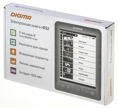 Электронная книга Digma R652 6" E-Ink Carta 800x600 600MHz/4Gb/microSDHC/подсветка дисплея серый