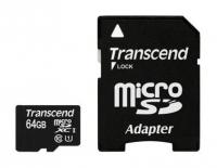 Флеш карта microSDXC 64Gb Class10 Transcend TS64GUSDU1 + adapter