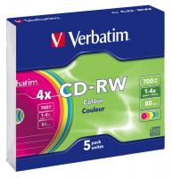 Диск CD-RW Verbatim 700Mb 4x Slim case (5шт) (43133)