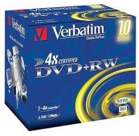 Диск DVD+RW Verbatim 4.7Gb 4x Jewel case (10шт) (43246)