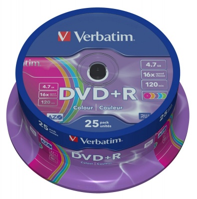 Диск DVD+R Verbatim 4.7Gb 16x Cake Box (25шт) Color (43733)