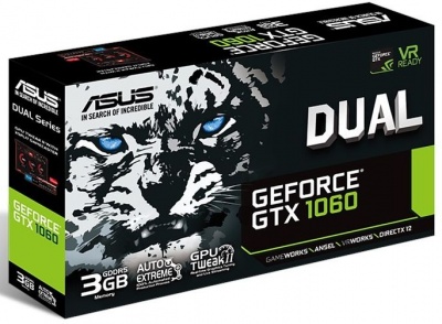Видеокарта Asus PCI-E DUAL-GTX1060-3G nVidia GeForce GTX 1060 3072Mb 192bit GDDR5 1506/8008 DVIx1/HDMIx2/DPx2/HDCP Ret