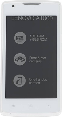 Смартфон Lenovo A1000 8Gb белый моноблок 3G 2Sim 4" 480x800 Android 5.0 5Mpix WiFi BT GPS GSM900/1800 GSM1900 TouchSc MP3 microSDHC max32Gb