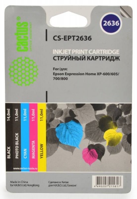Картридж струйный Cactus CS-EPT2636 черный/голубой/пурпурный/желтый набор карт. для Epson Expression Home XP-600/605/700