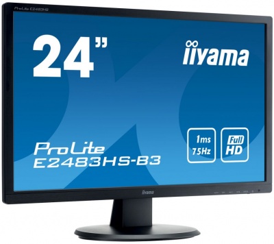 Монитор Iiyama 24" ProLite E2483HS-B3 черный TN+film LED 1ms 16:9 HDMI M/M матовая 1000:1 250cd 170гр/160гр 1920x1080 D-Sub DisplayPort FHD 3.5кг