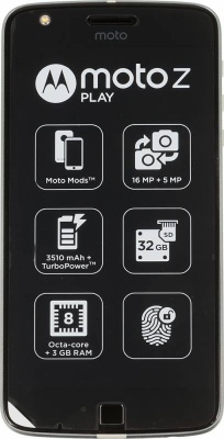 Смартфон Motorola MOTO Z Play 32Gb 3Gb черный/серебристый моноблок 3G 4G 2Sim 5.5" 1080x1920 Android 6.0 16Mpix 802.11bgn BT GSM900/1800 GSM1900 MP3 A-GPS microSDXC max256Gb