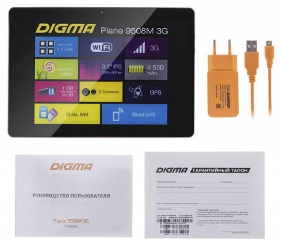 Планшет Digma Plane 9508M 3G MT8321 (1.2) 4C/RAM1Gb/ROM8Gb 9.6" IPS 1280x800/3G/Android 5.1/черный/2Mpix/0.3Mpix/BT/GPS/WiFi/Touch/microSD 32Gb/minUSB/4500mAh