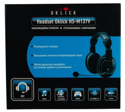 Наушники с микрофоном Oklick HS-M137V черный 1.8м мониторы оголовье
