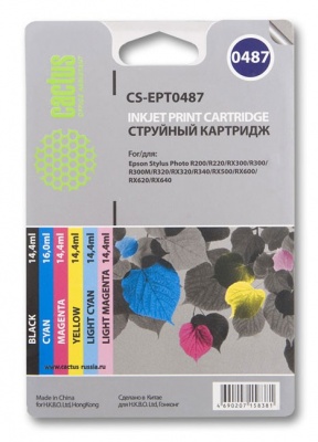 Картридж струйный Cactus CS-EPT0487 черный/голубой/пурпурный/желтый/светло-голубой/светло-пурпурный набор карт. для Epson Stylus Photo R200/R220/R300/R320/R340/RX500/RX600/RX620/RX640