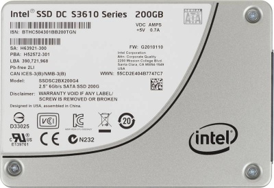 Накопитель SSD Intel Original SATA III 200Gb SSDSC2BX200G401 DC S3610 Series 2.5"