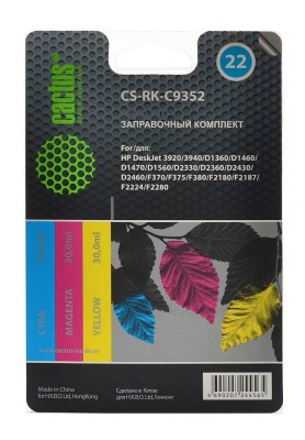 Заправочный набор Cactus CS-RK-C9352 многоцветный90мл для HP DJ 3920/3940/D1360/D1460/D1470/D1560/D2330/D2360