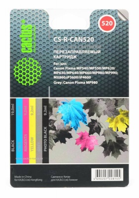 Комплект перезаправляемых картриджей Cactus CS-R-CAN520 многоцветный для Canon Pixma MP540/MP550/MP620/MP630/MP640/MP660/MP980/MP990/MX860/iP3600/iP4600/MP980