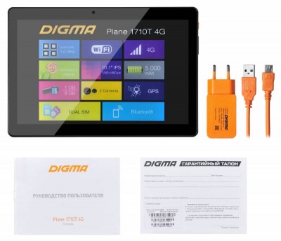 Планшет Digma Plane 1710T 4G MTK8735P (1.0) 4C/RAM1Gb/ROM8Gb 10.1" IPS 1280x800/3G/4G/Android 5.1/черный/2Mpix/0.3Mpix/BT/GPS/WiFi/Touch/microSD 64Gb/minUSB/5000mAh
