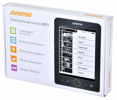 Электронная книга Digma R651 6" E-Ink 800x600 600MHz/4Gb/microSDHC/подсветка дисплея серый