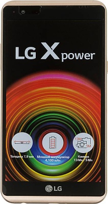 Смартфон LG K220ds X Power 16Gb 2Gb золотистый моноблок 3G 4G 2Sim 5.3" 720x1280 Android 6.0 13Mpix 802.11bgn BT GSM900/1800 GSM1900 MP3 A-GPS microSD max32Gb