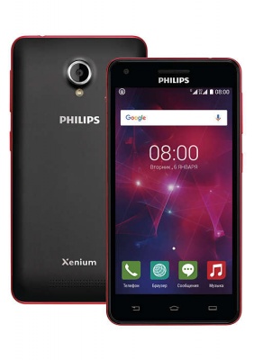 Смартфон Philips V377 Xenium 8Gb черный/красный моноблок 3G 2Sim 5" 720x1280 Android 5.1 5Mpix WiFi BT GPS GSM900/1800 GSM1900 MP3 FM A-GPS microSDHC max32Gb