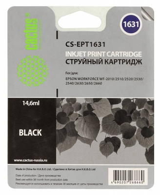 Картридж струйный Cactus CS-EPT1631 черный (14.6мл) для Epson WF-2010/2510/2520/2530/2540/2630/2650/2660
