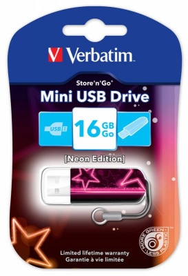 Флеш Диск Verbatim 16Gb Mini Neon Edition 49396 USB2.0 розовый/рисунок